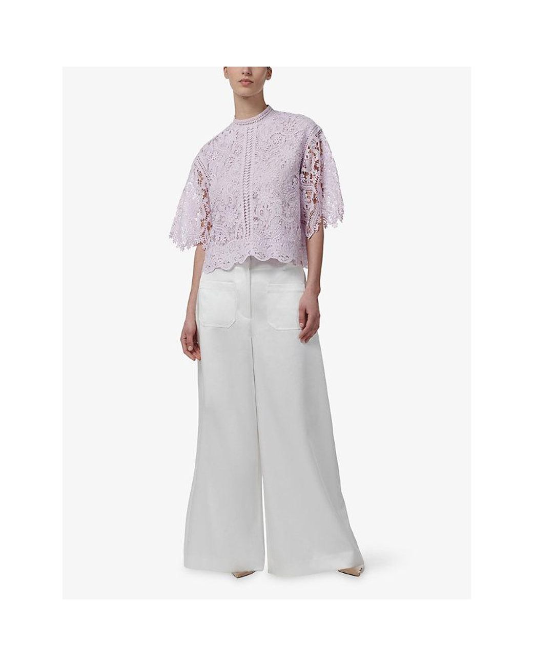 eem Purple Floral-Pattern Relaxed-Fit Guipure-Lace Top