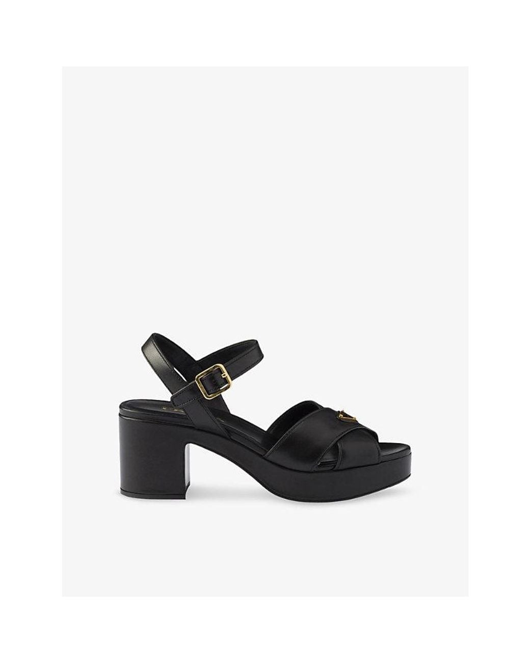 Prada Black Logo-Plaque Platform Leather Heeled Sandals