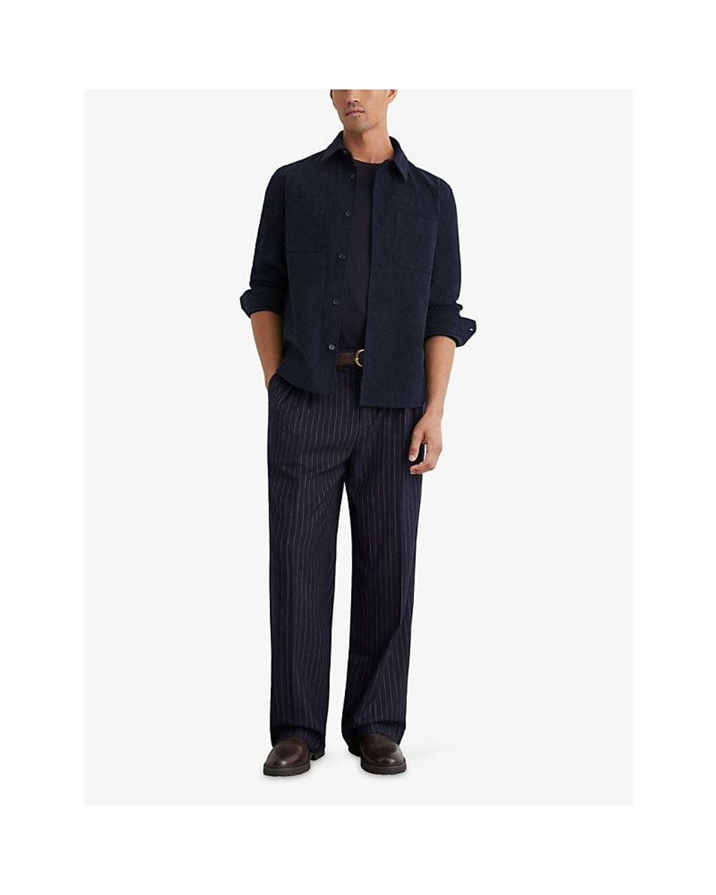 Reiss Blue Townie Patch-Pocket Cord Overshirt for men