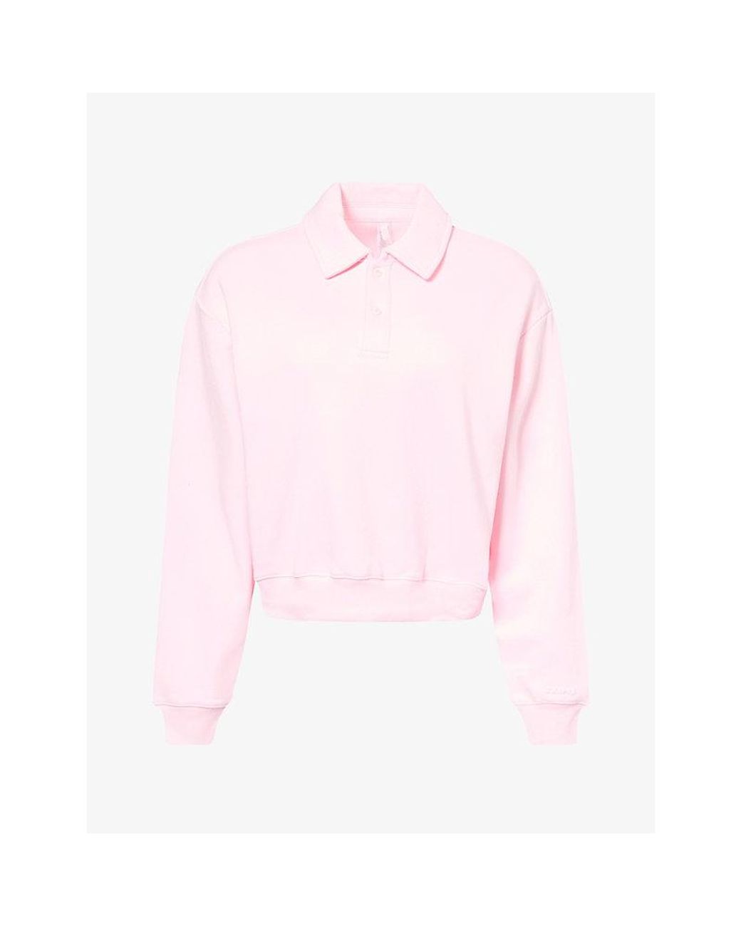 Skims Pink Logo Cotton-Fleece Polo Sweatshirt