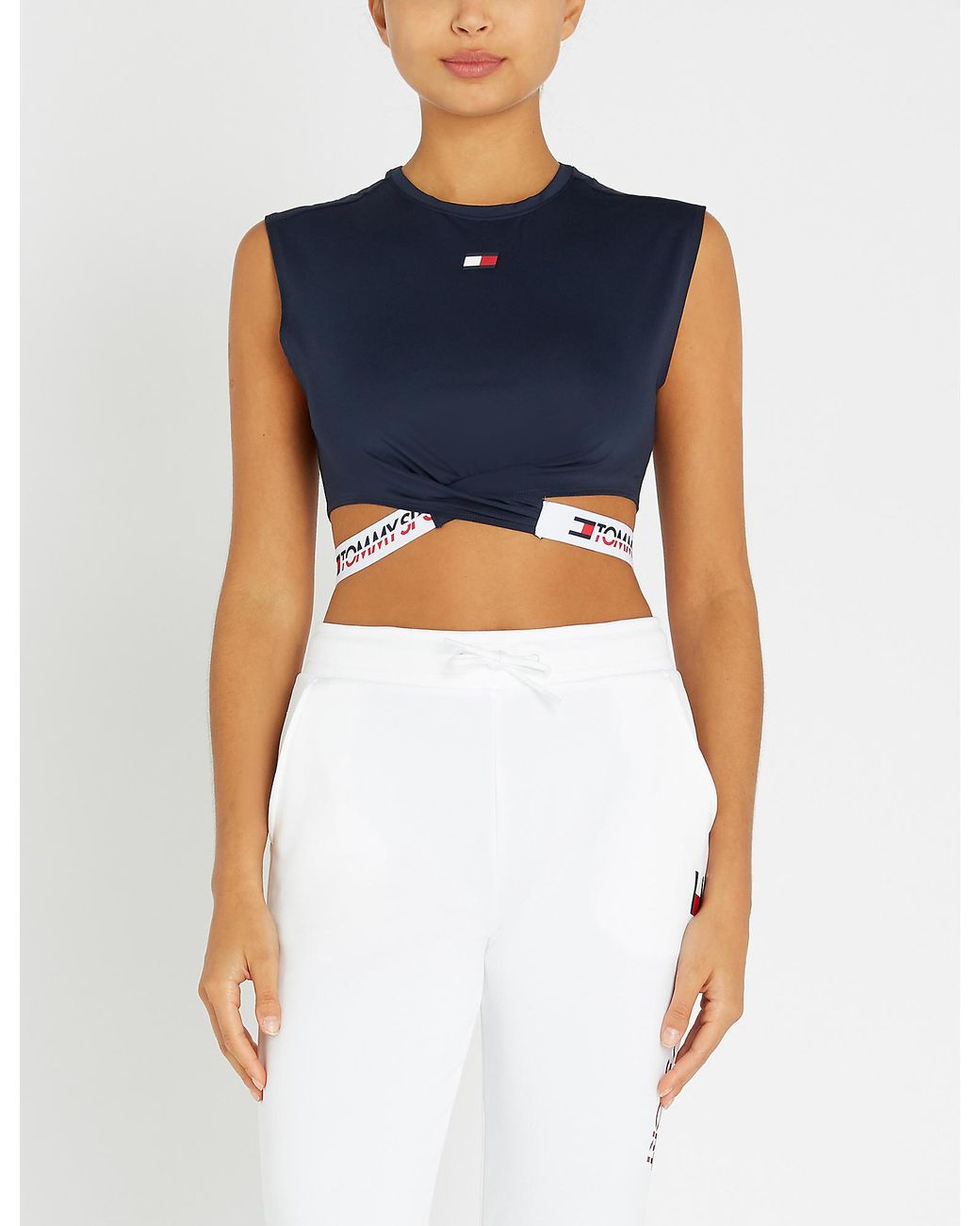 Tommy Hilfiger Twist-front Band-detail Jersey Crop Top in Blue | Lyst Canada