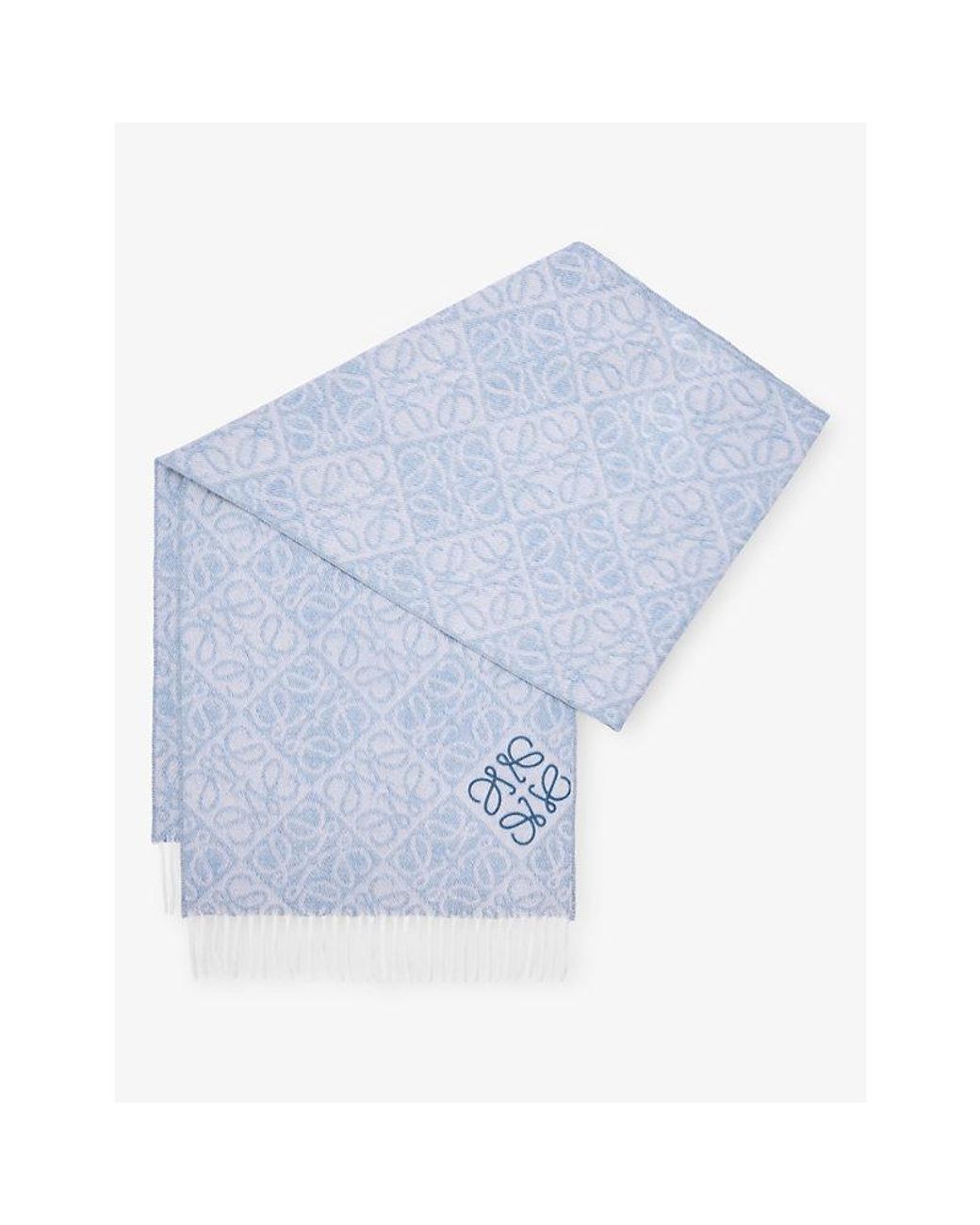 Loewe Blue Anagram-Pattern Wool And Cashmere-Blend Scarf