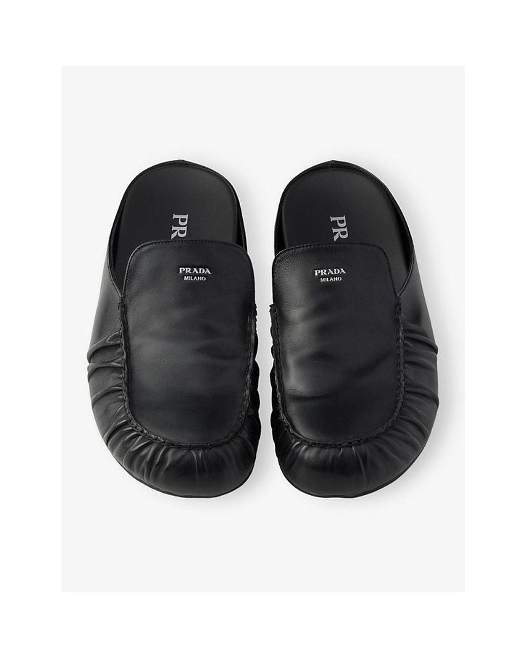 Prada Black Logo-Print Leather Mules for men