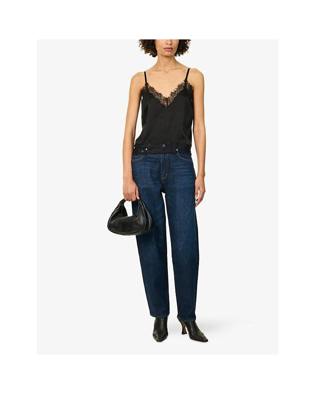 Citizens of Humanity Black V-Neck Adjustable-Strap Satin Top