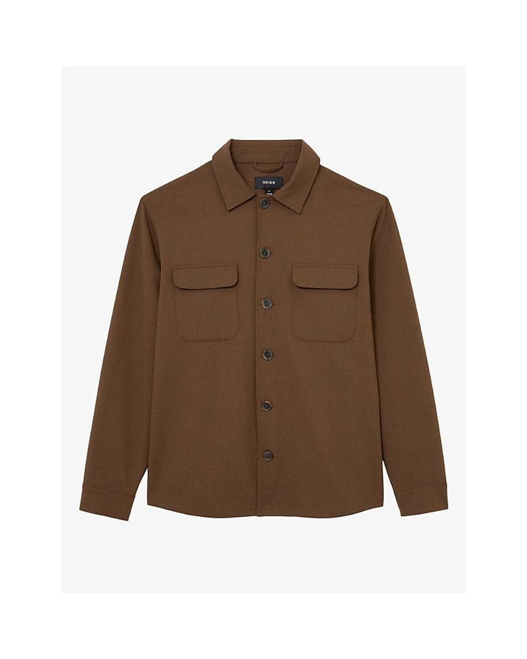 Reiss Brown Peshi Double-Pocket Stretch-Woven Overshirt for men