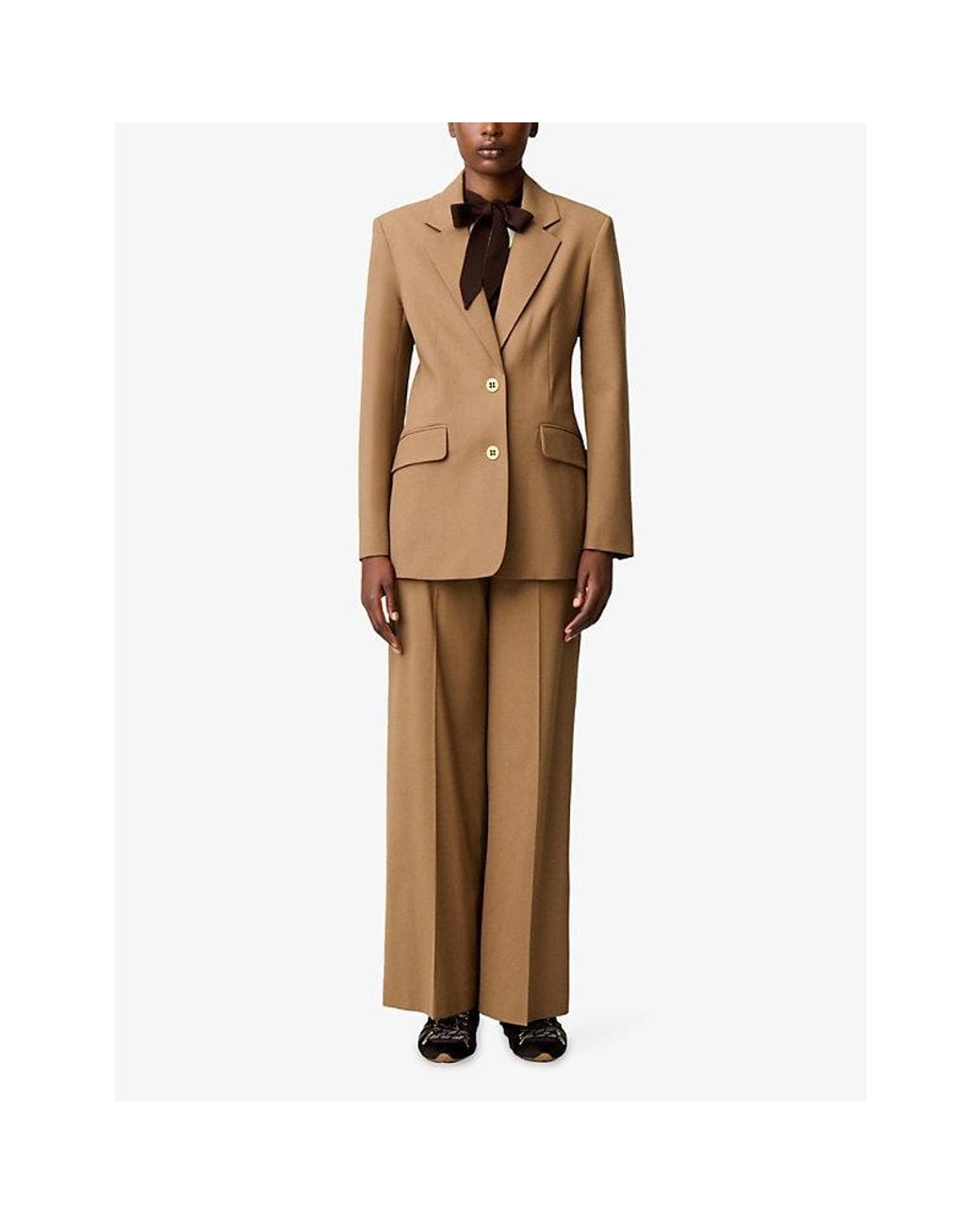 Claudie Pierlot Brown Notch-Lapel Slim-Fit Wool-Blend Jacket