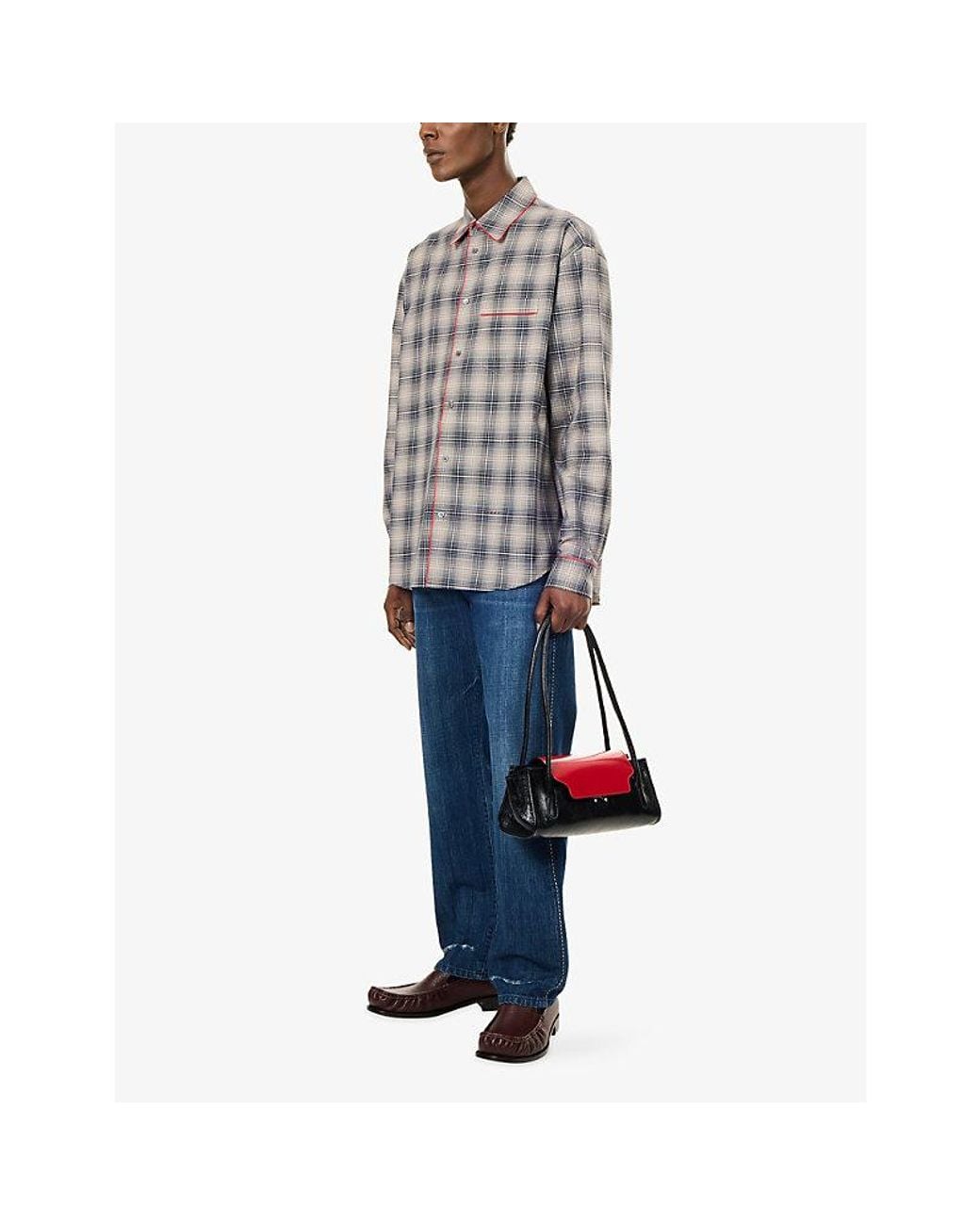 Marni Gray Classic Check Spread-Collar Cotton Shirt for men