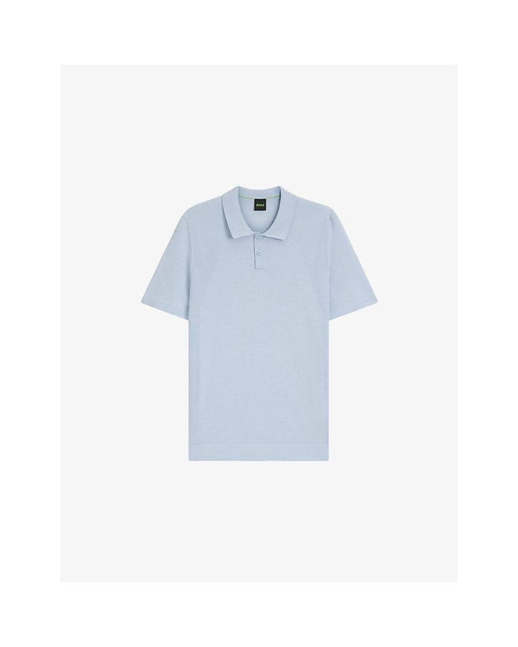 Boss Blue Brand-Print Regular-Fit Cotton-Blend Polo Shirt for men
