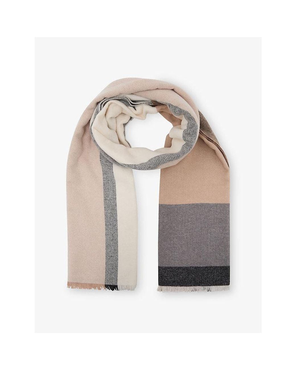 Reiss Gray Cora Checked Wool-Blend Scarf