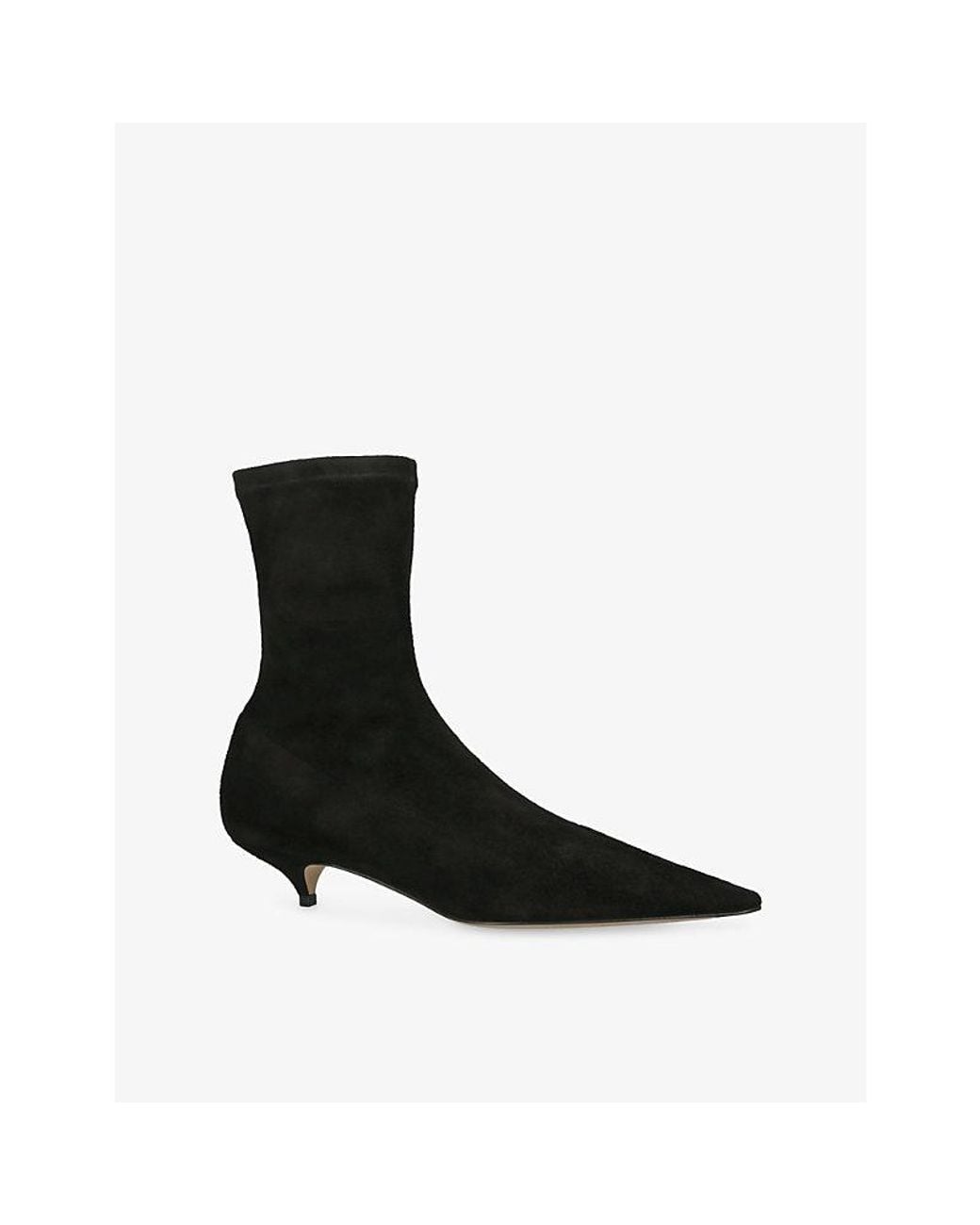 The Row Black Liisa 35 Kitten-Heel Suede Ankle Boots