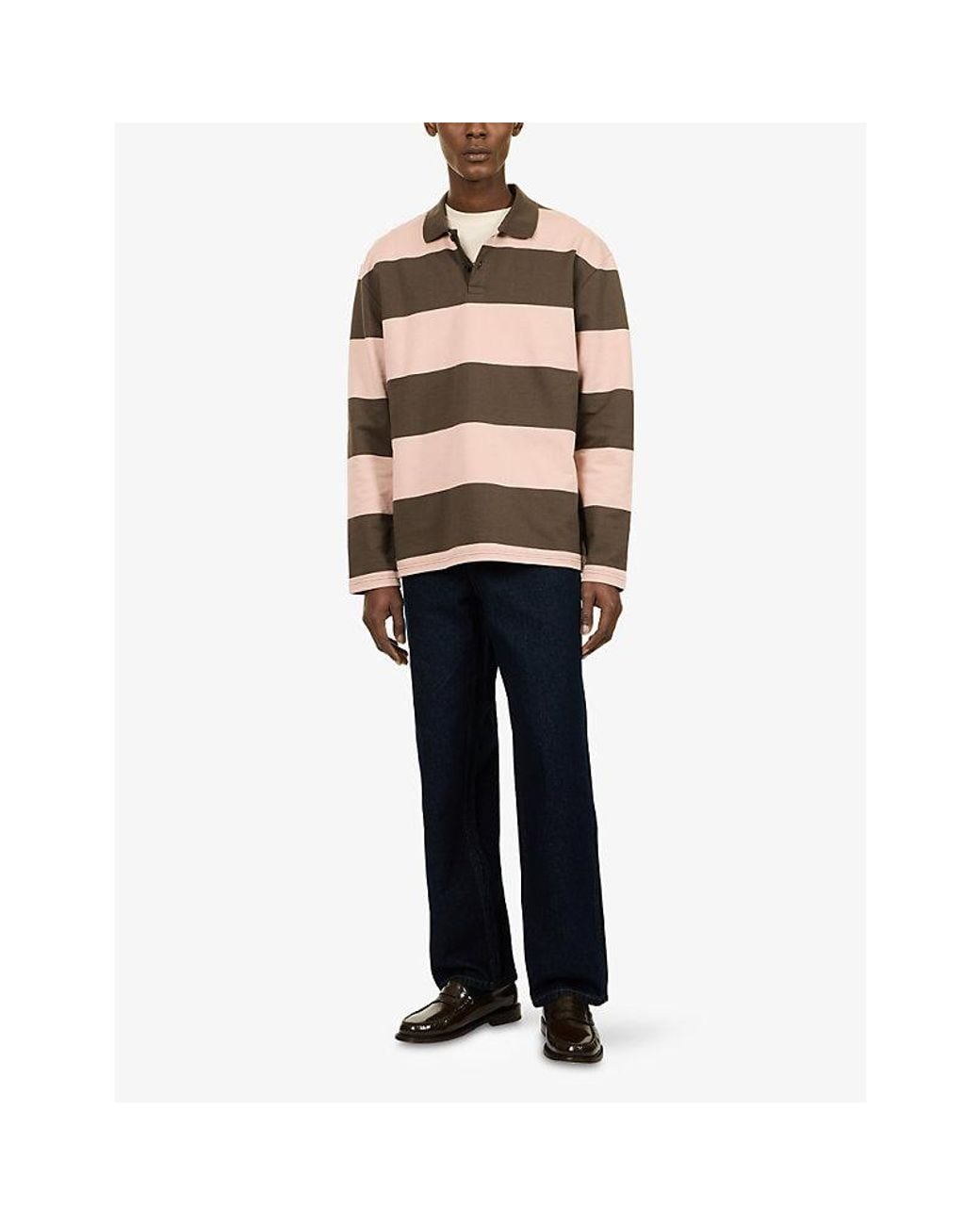 Les Deux Multicolor Striped Long-Sleeve Cotton Polo Shirt for men