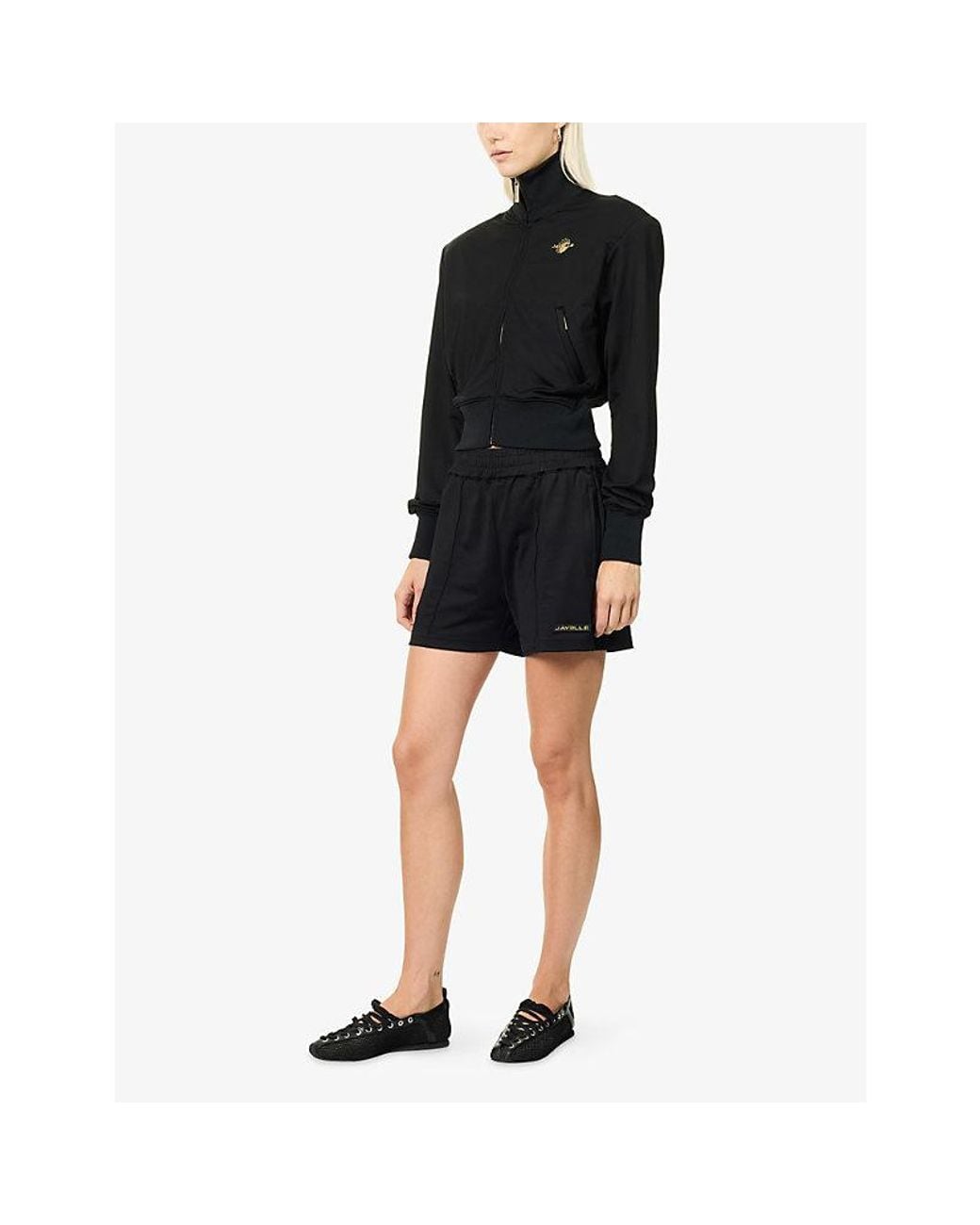 Jay3Lle Black Brand-Patch Jersey Shorts