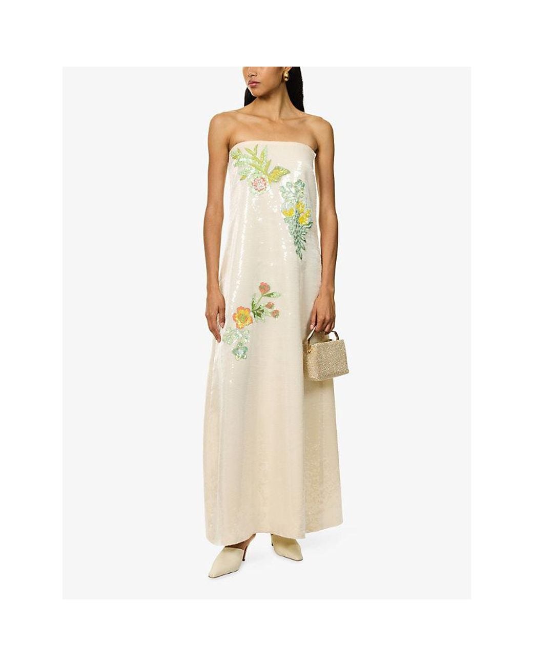 Dima Ayad Metallic Floral Organza Sequinned Strapless Maxi Dress