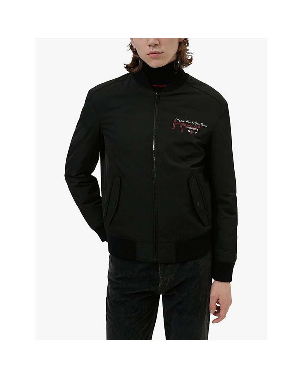 HUGO Black Snake-Print Woven Bomber Jacket for men