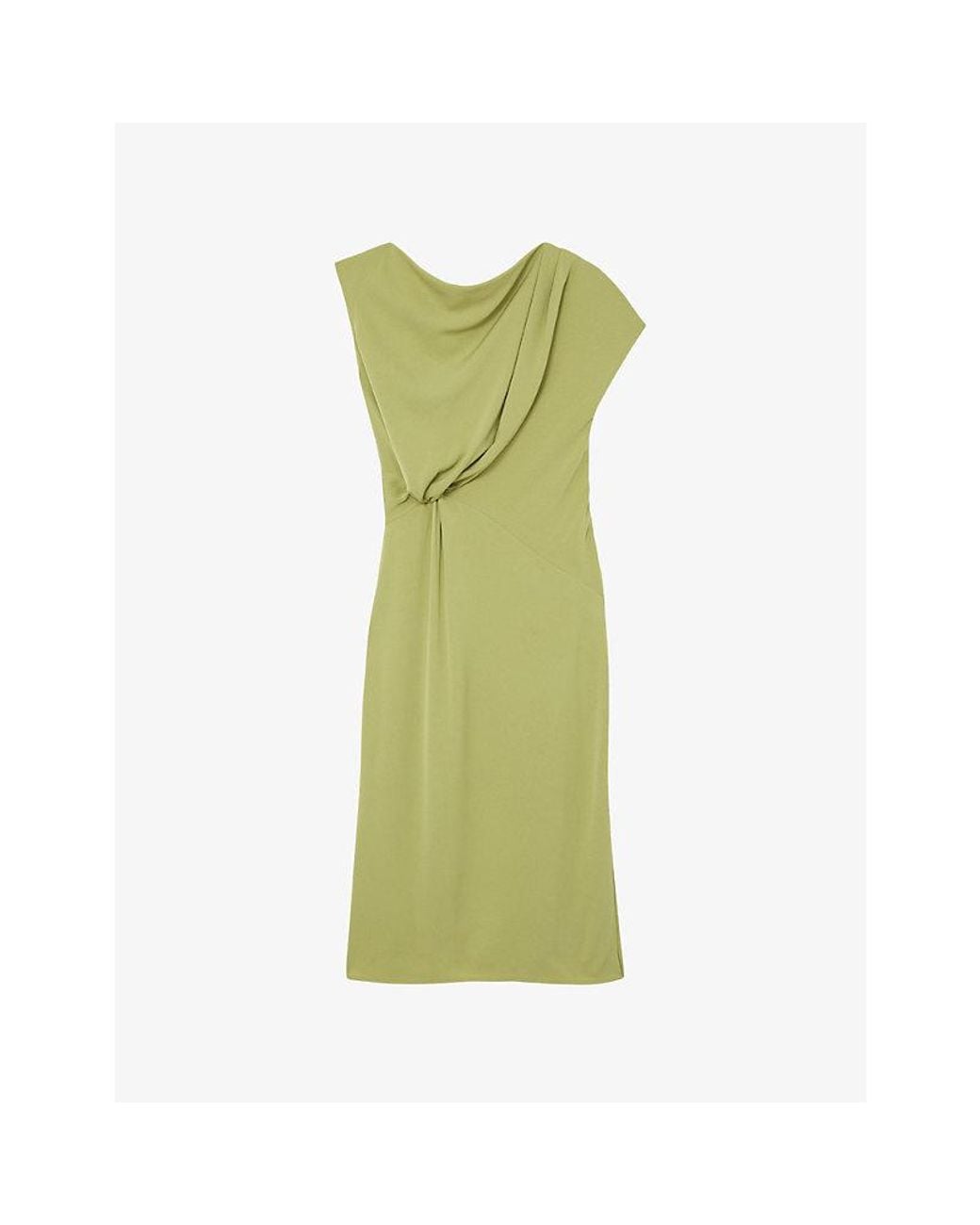 Reiss Green Beth Off-Shoulder Tuck Woven Midi Dress