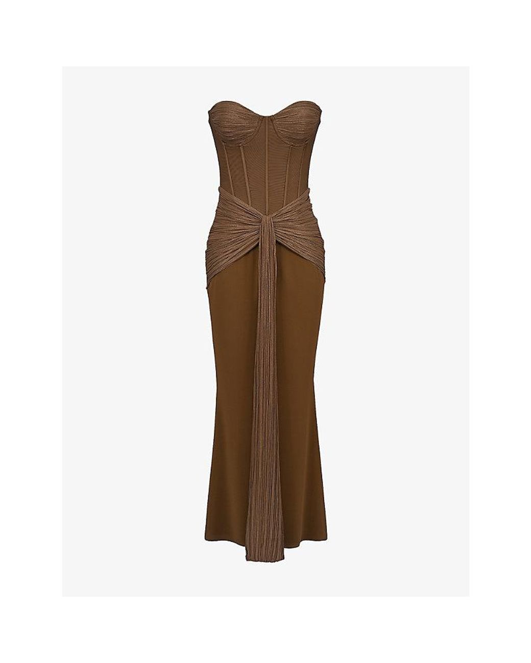 House Of Cb Brown Charlotte Strapless Mesh Maxi Dress