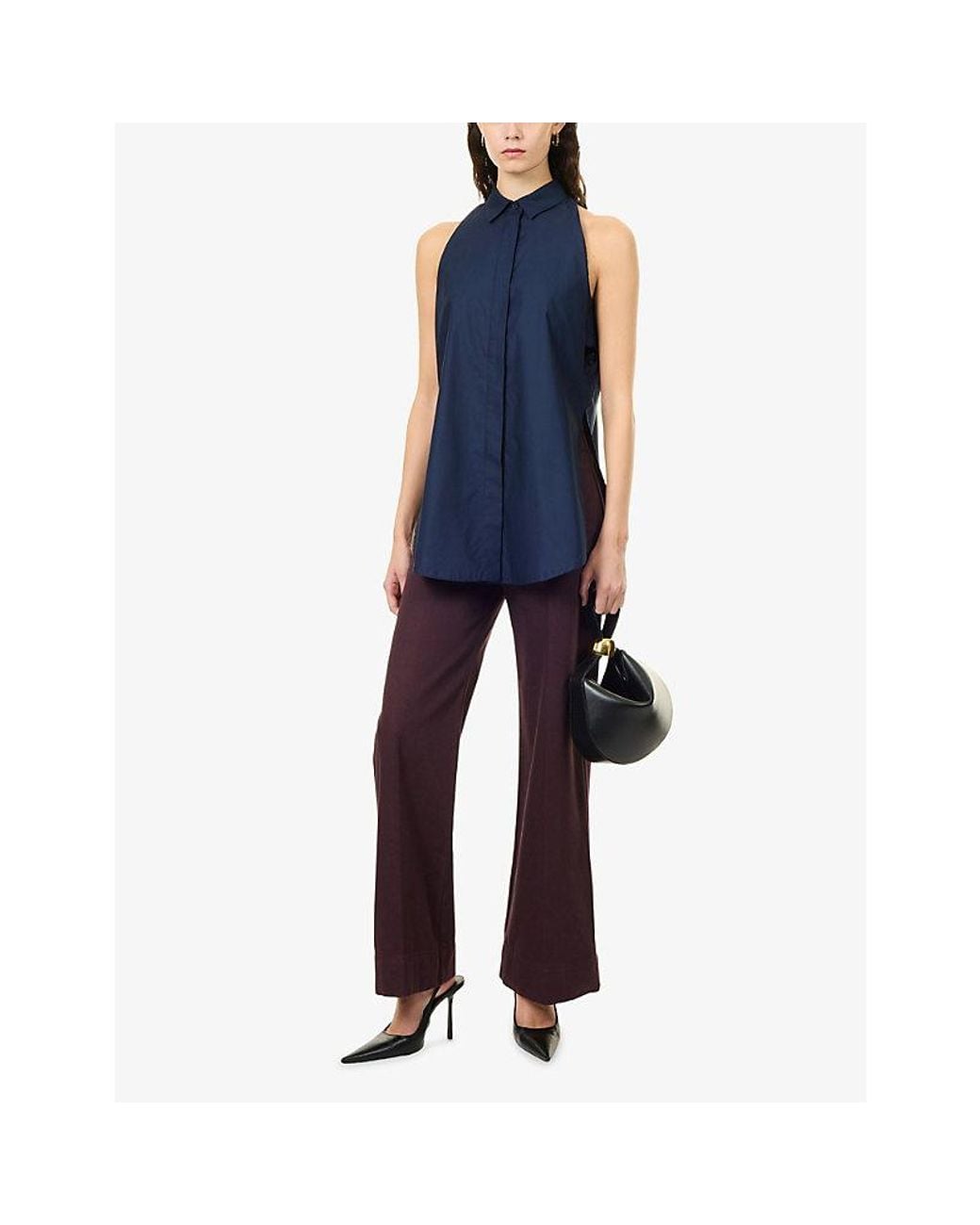 DARKPARK Blue Vanessa Button Sleeveless Cotton Shirt