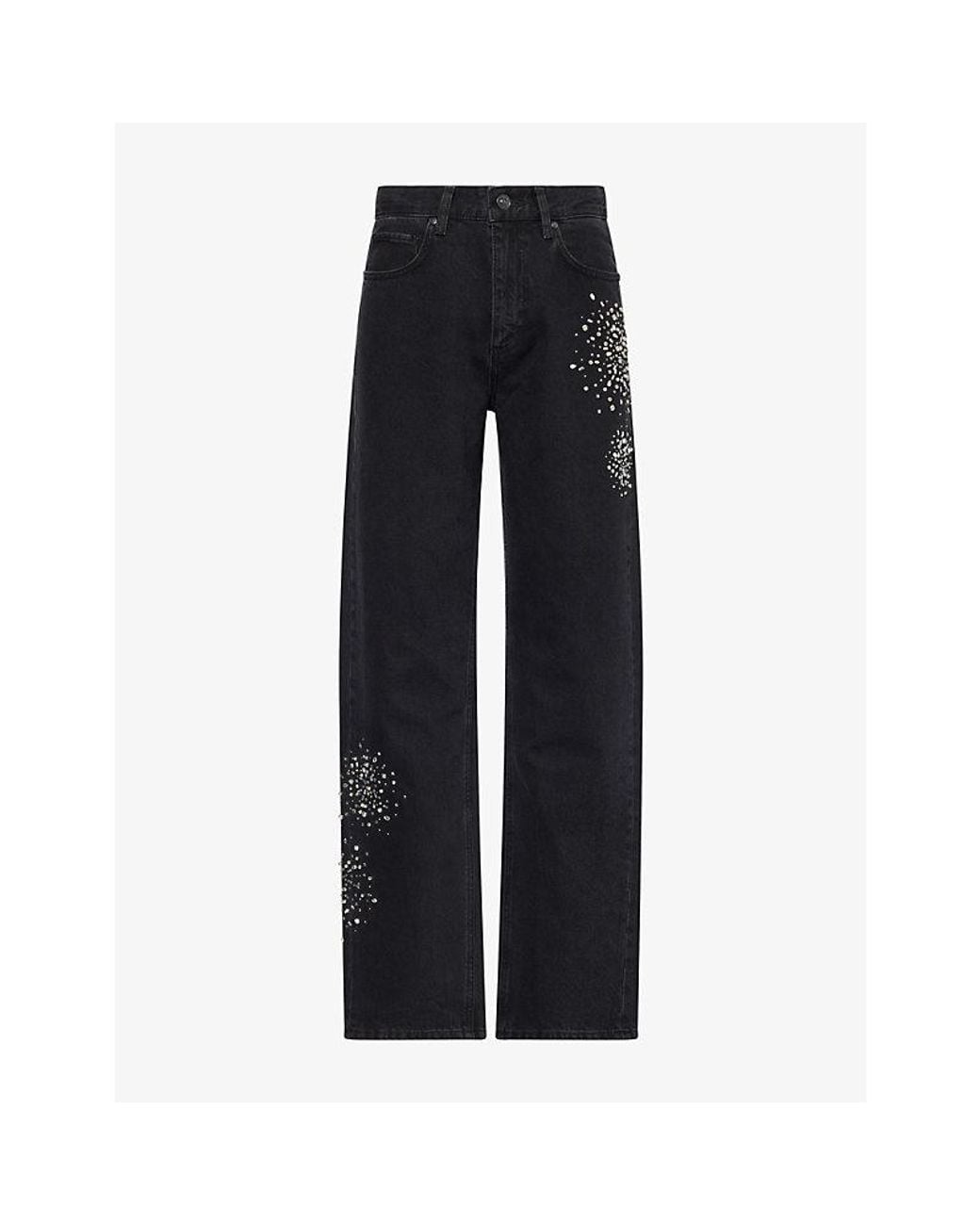 PAIGE Black Emilie Crystal-Embellished Denim Jeans
