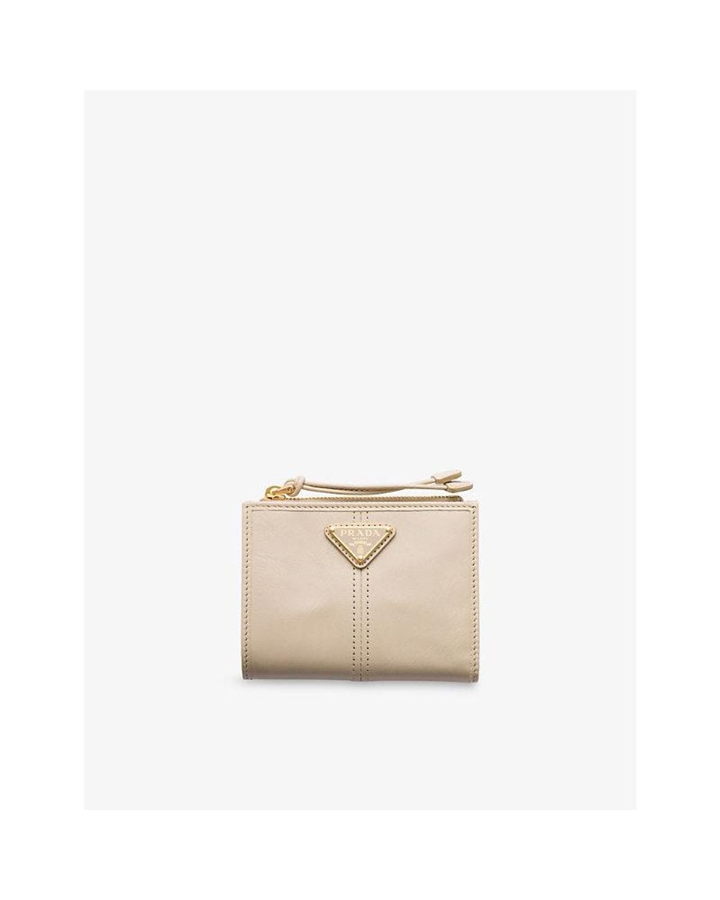 Prada Natural Triangle-Logo Small Leather Wallet