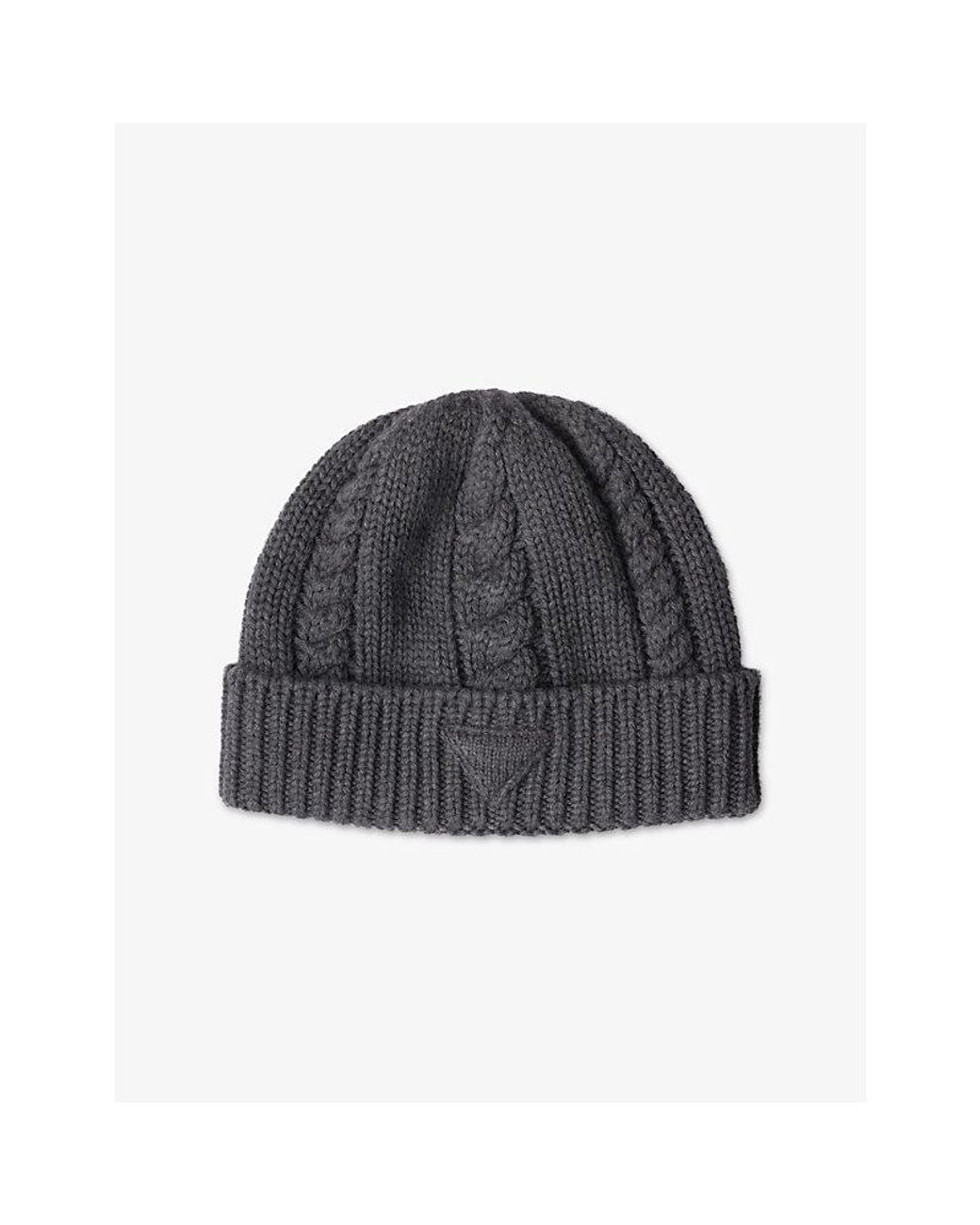 Prada Gray Discreet Triangle-Logo Wool Beanie