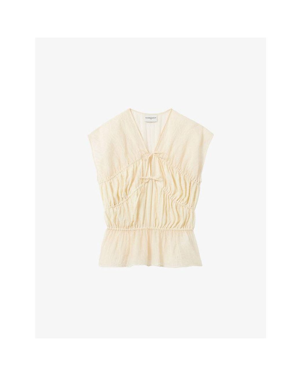 Claudie Pierlot Natural V-Neck Tie-Front Lyocell-Blend Top