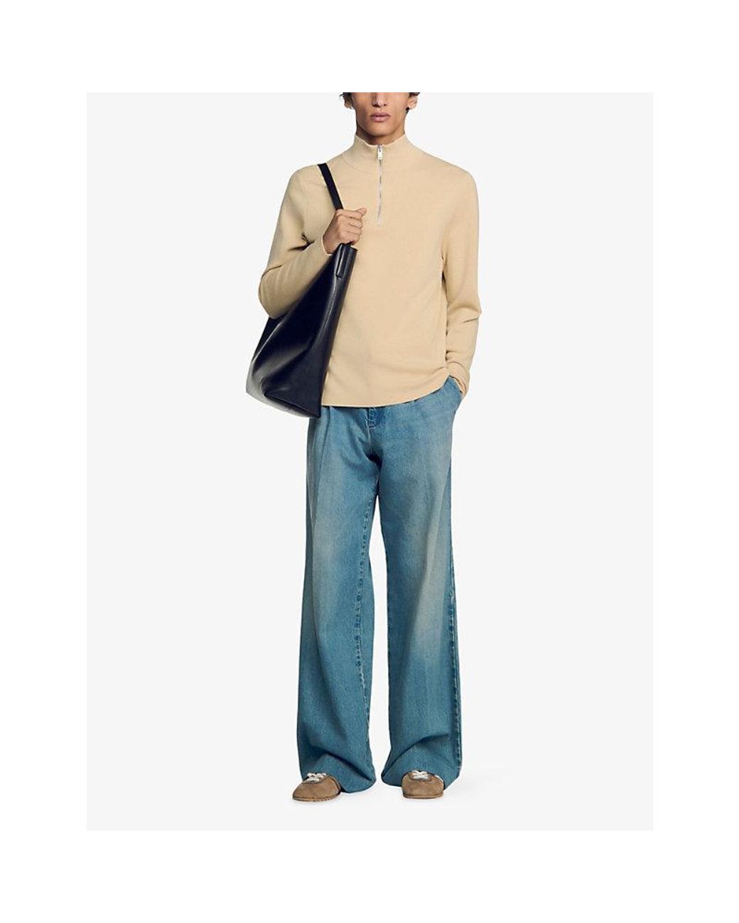 Sandro Natural Half-Zip Wool Jumper for men