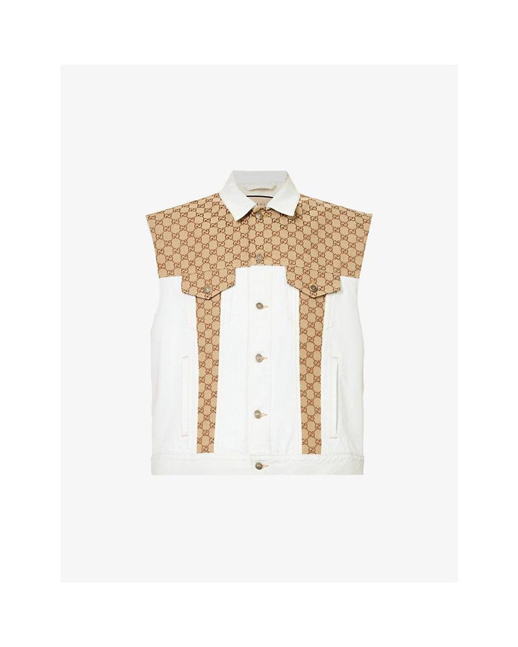 Gucci Monogram-pattern Spread-collar Denim Vest in Natural for Men | Lyst