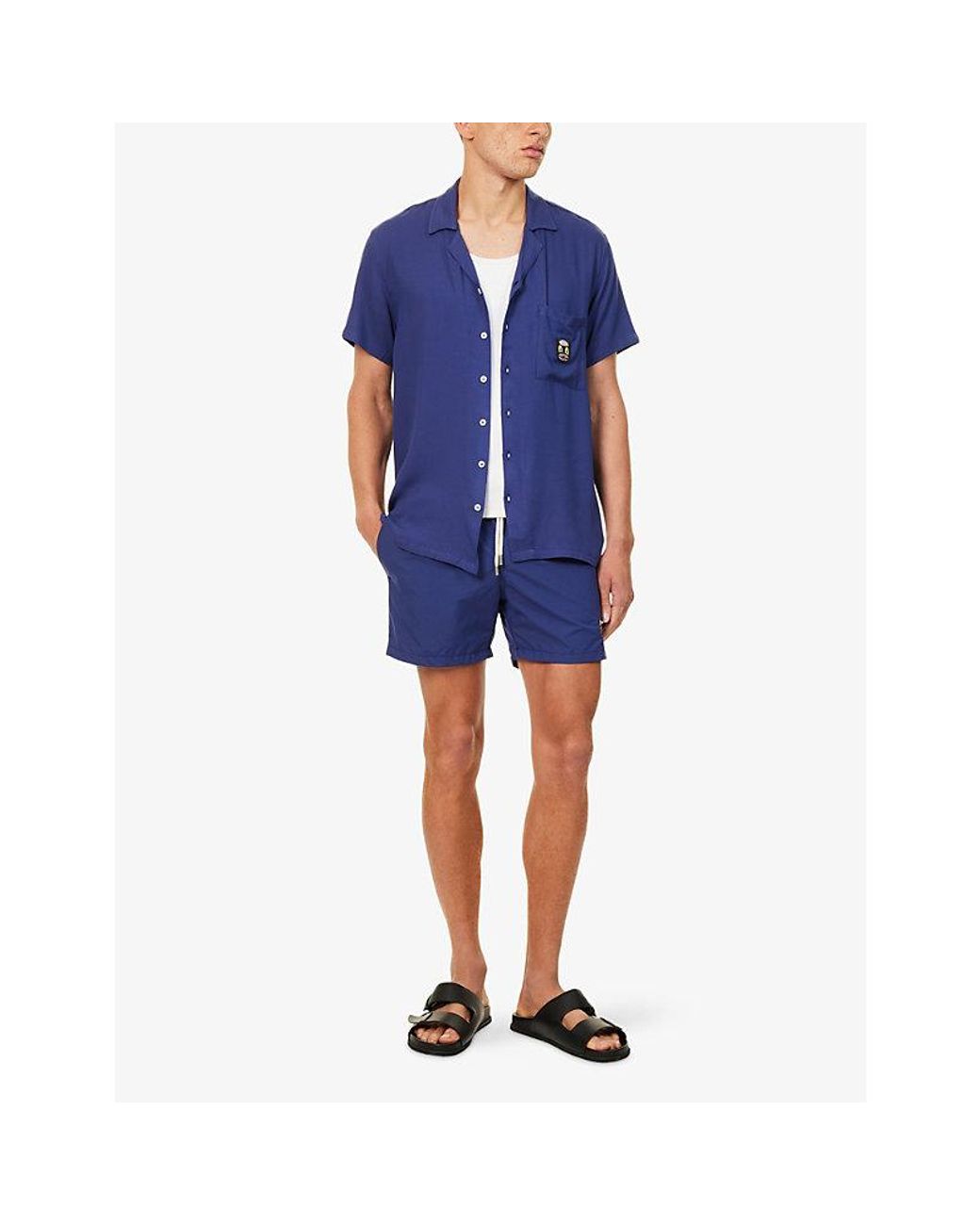 ARRELS Barcelona Blue Small-Cat Embroidered Swim Shorts for men