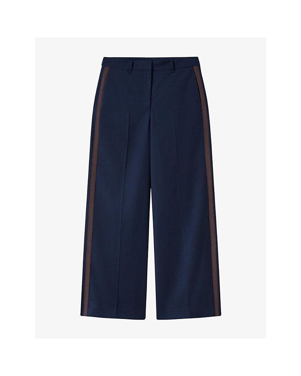 Whistles Blue Side-Stripe Straight-Leg Stretch-Woven Trousers