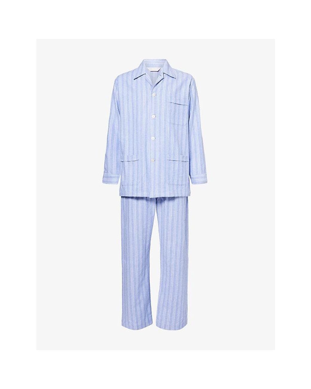 Derek Rose Blue Arrna 20 Stripe Cotton Pyjama Set for men
