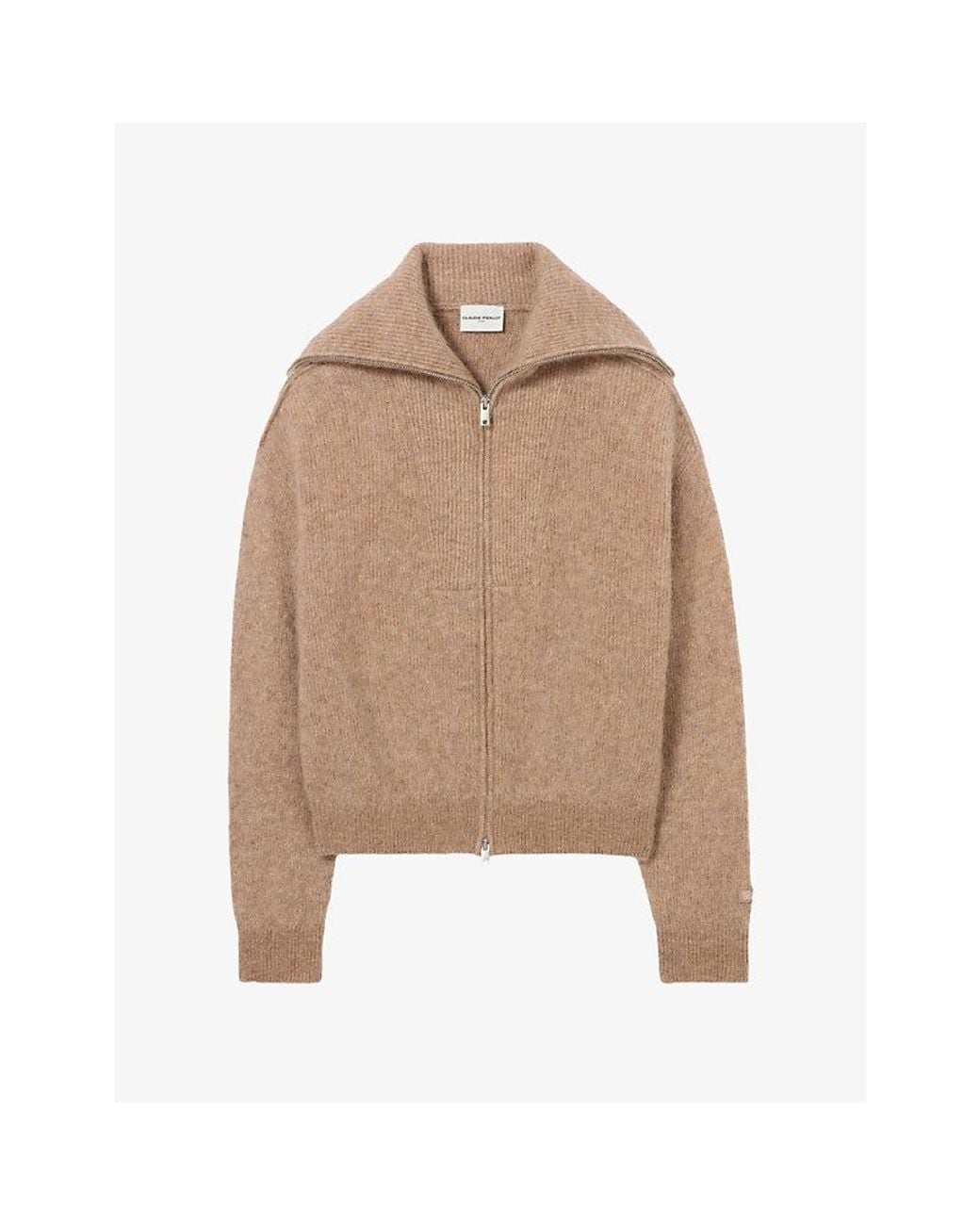 Claudie Pierlot Natural Brushed Funnel-Neck Wool And Mohair-Blend Cardigan