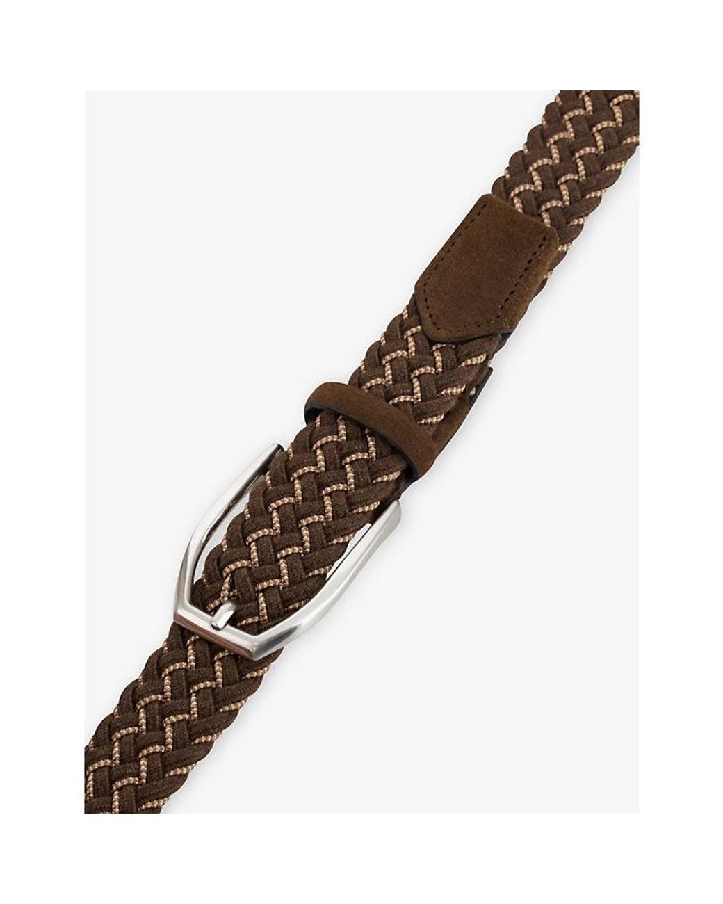 Boggi Brown Suede-Trim Woven Wool-Blend Belt for men