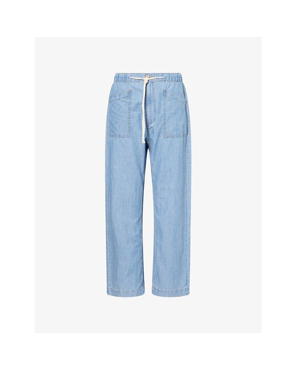 PAIGE Blue Evann Drawstring Cotton Denim Trousers