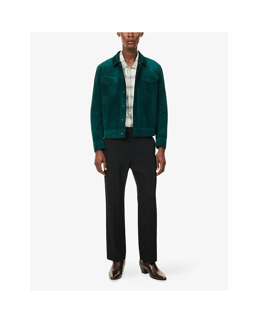 Tom Ford Green Western Collared Suede Jacket for men