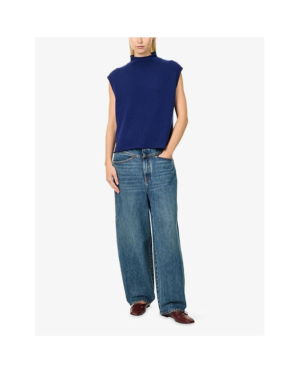 ME+EM Blue Relaxed High-Neck Cashmere Vest