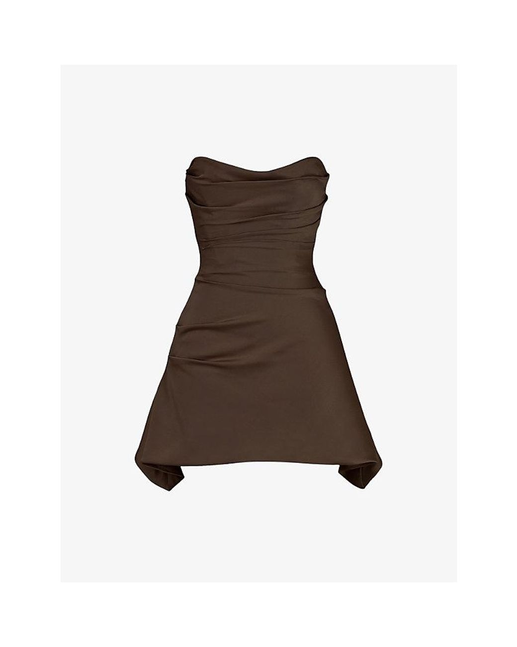 House Of Cb Brown Jasmine Strapless Cotton-Blend Mini Dress