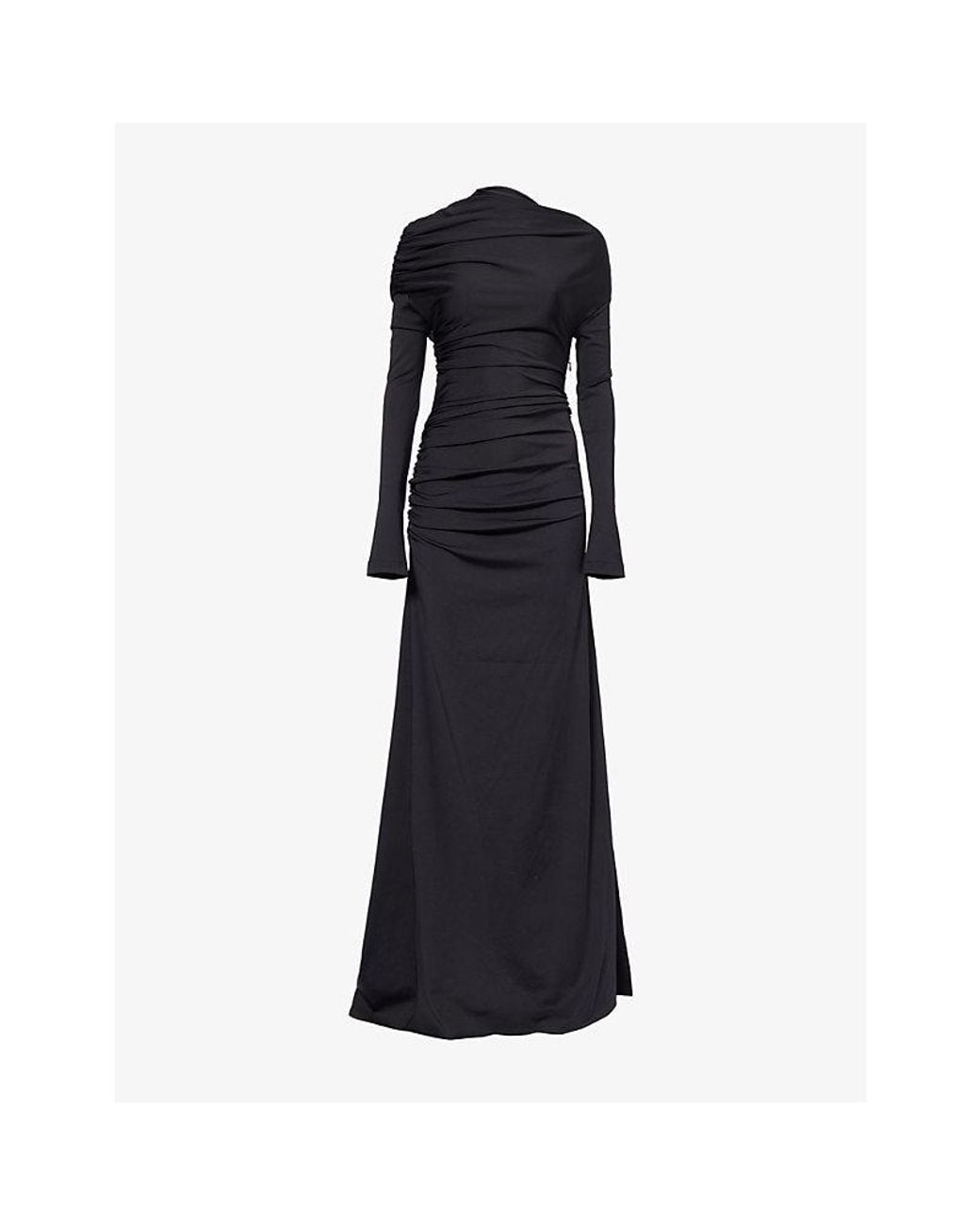Victoria Beckham Black Gathered-Detail Shoulder Drape Woven Gown