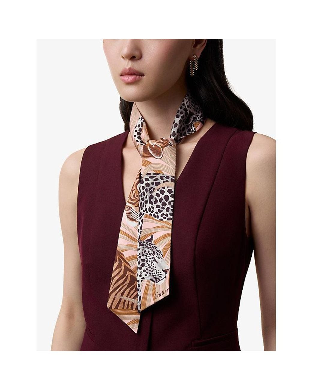 Cartier White Panthère And Tiger Silk Bandeau Scarf