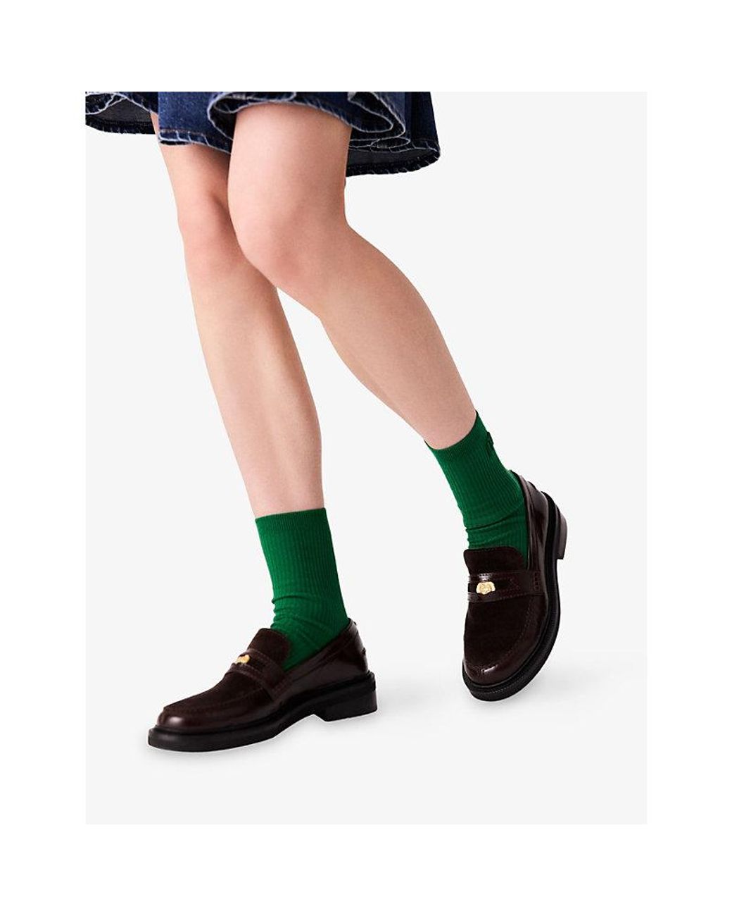 Maje Black Penny-Detail Leather And Suede Loafers