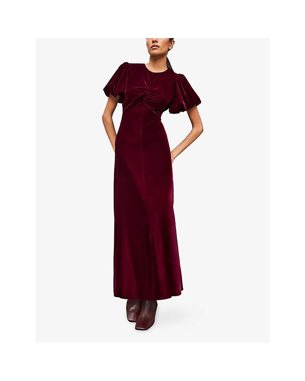 Ro&zo Red Jessie Puff-Sleeve Velvet Maxi Dress