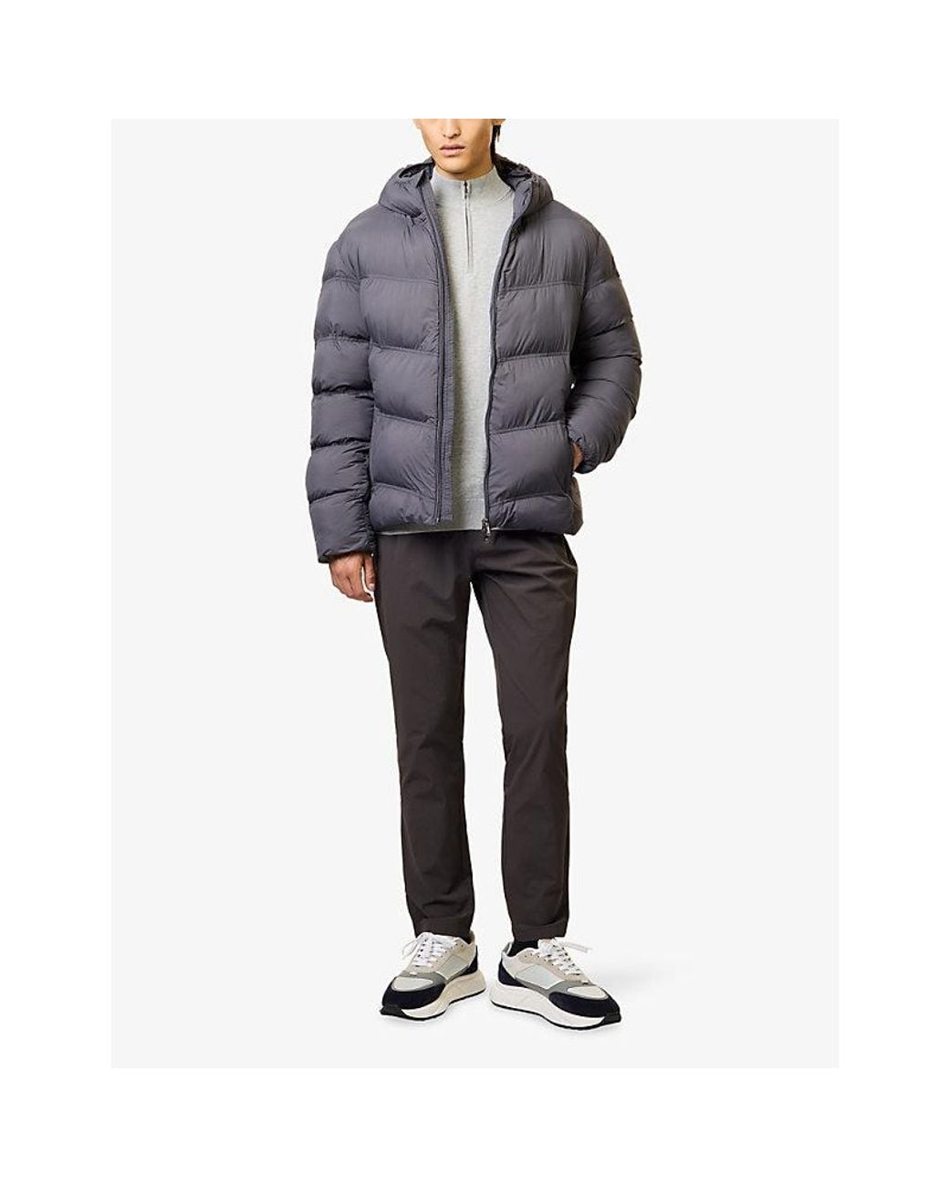 Arne Blue Chevron Hooded Nylon Puffer Jacket for men