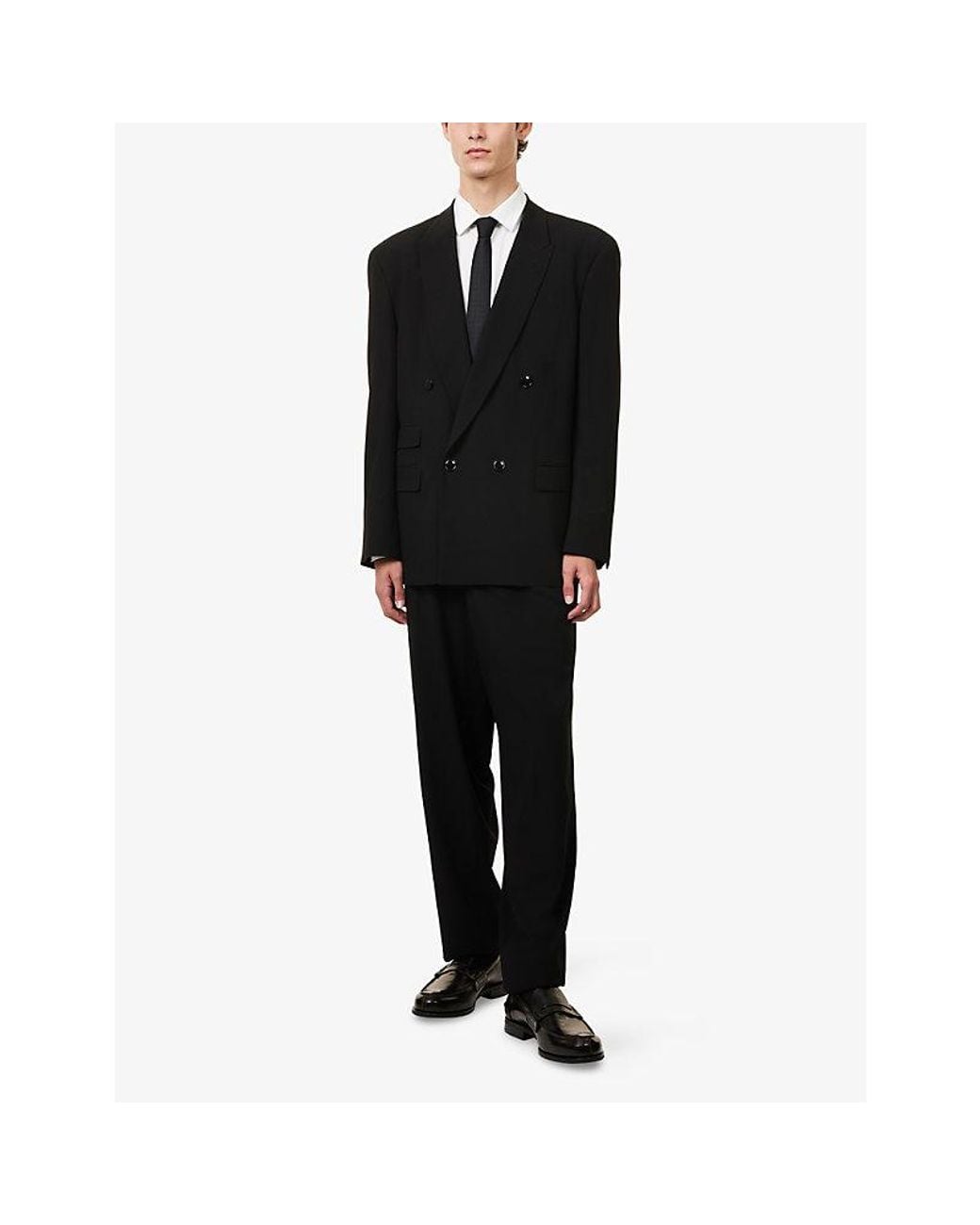 Giorgio Armani Black Single-Breasted Peak-Lapel Virgin-Wool Suit for men