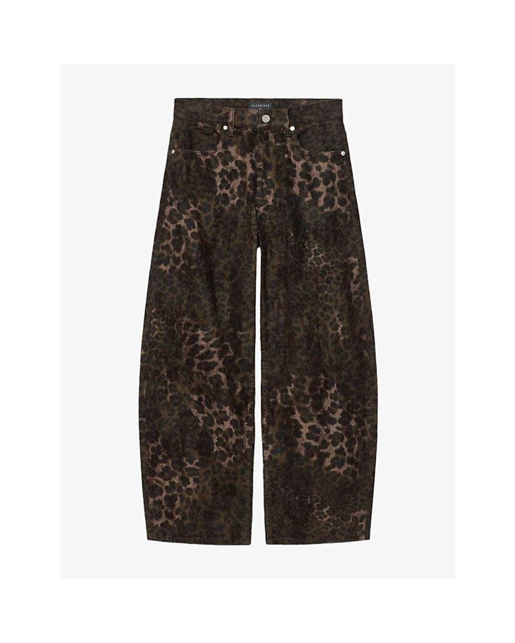 AllSaints Gray Sadie Leopard-Print Barrel-Leg Denim Jeans