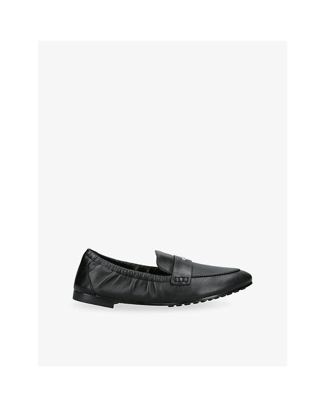 Tory Burch Black Branded Leather Ballet Loafers