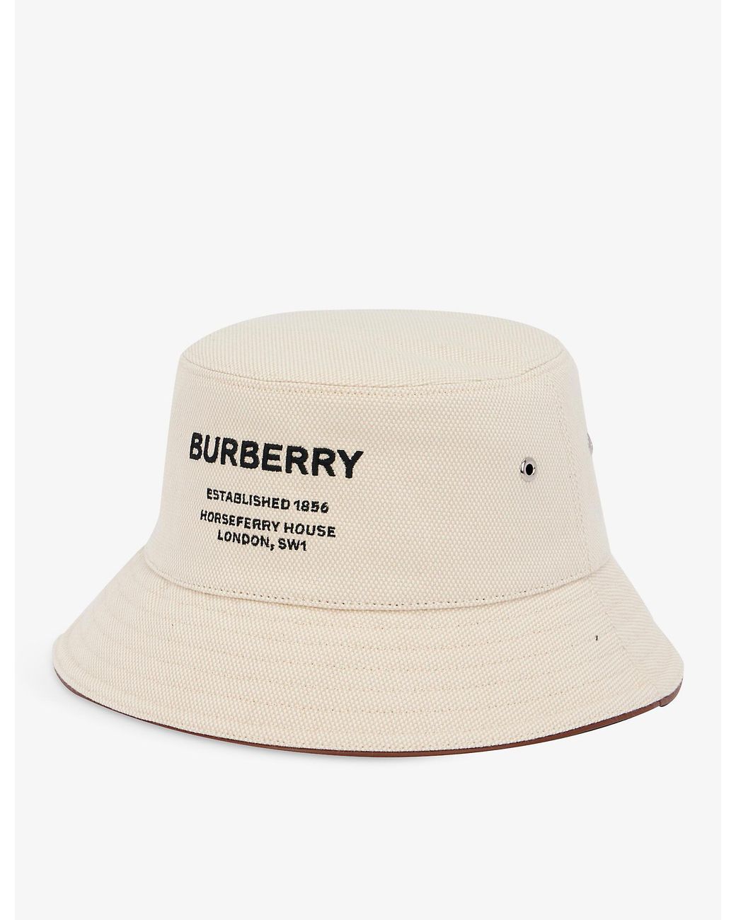 Burberry Logo-print Cotton Bucket Hat in Natural | Lyst
