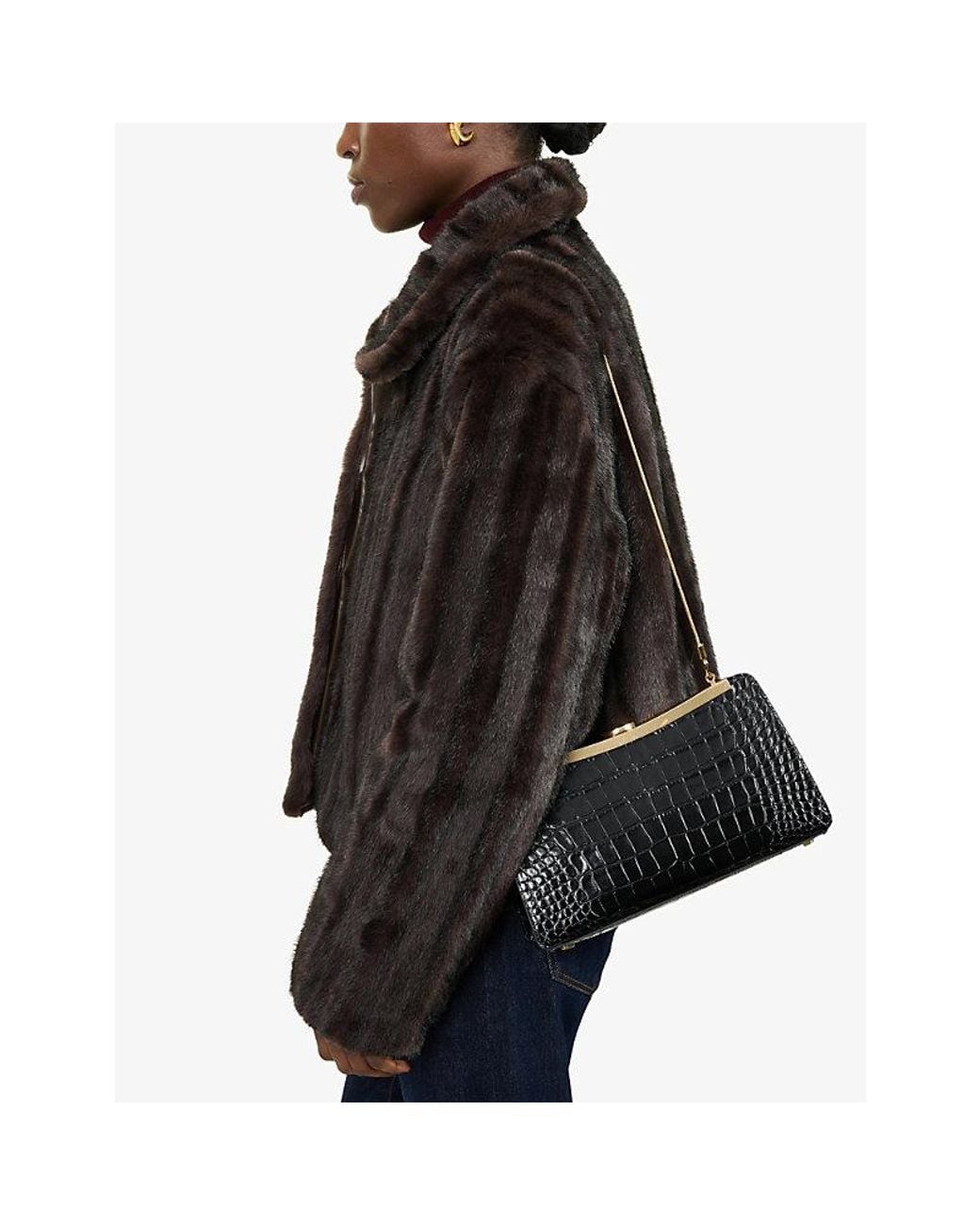 Jonathan Simkhai Black Solange Croc-Embossed Leather Clutch