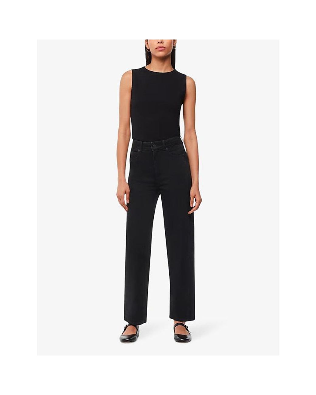 Whistles Black Barrel-Leg High-Waist Stretch-Denim Jeans