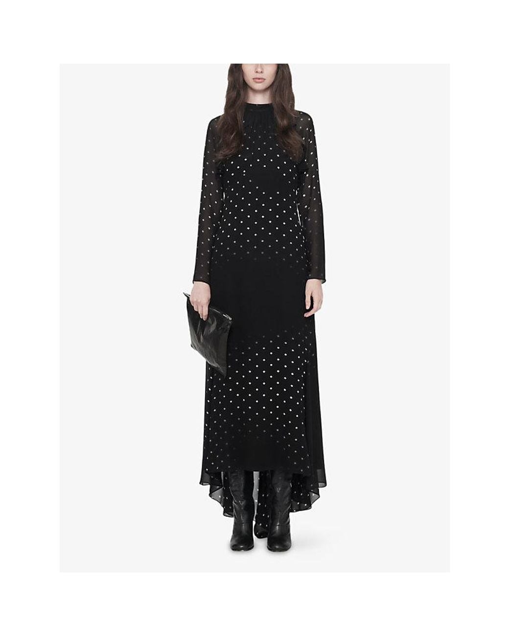AllSaints Black Clarisse Polka-Dot Woven Maxi Dress