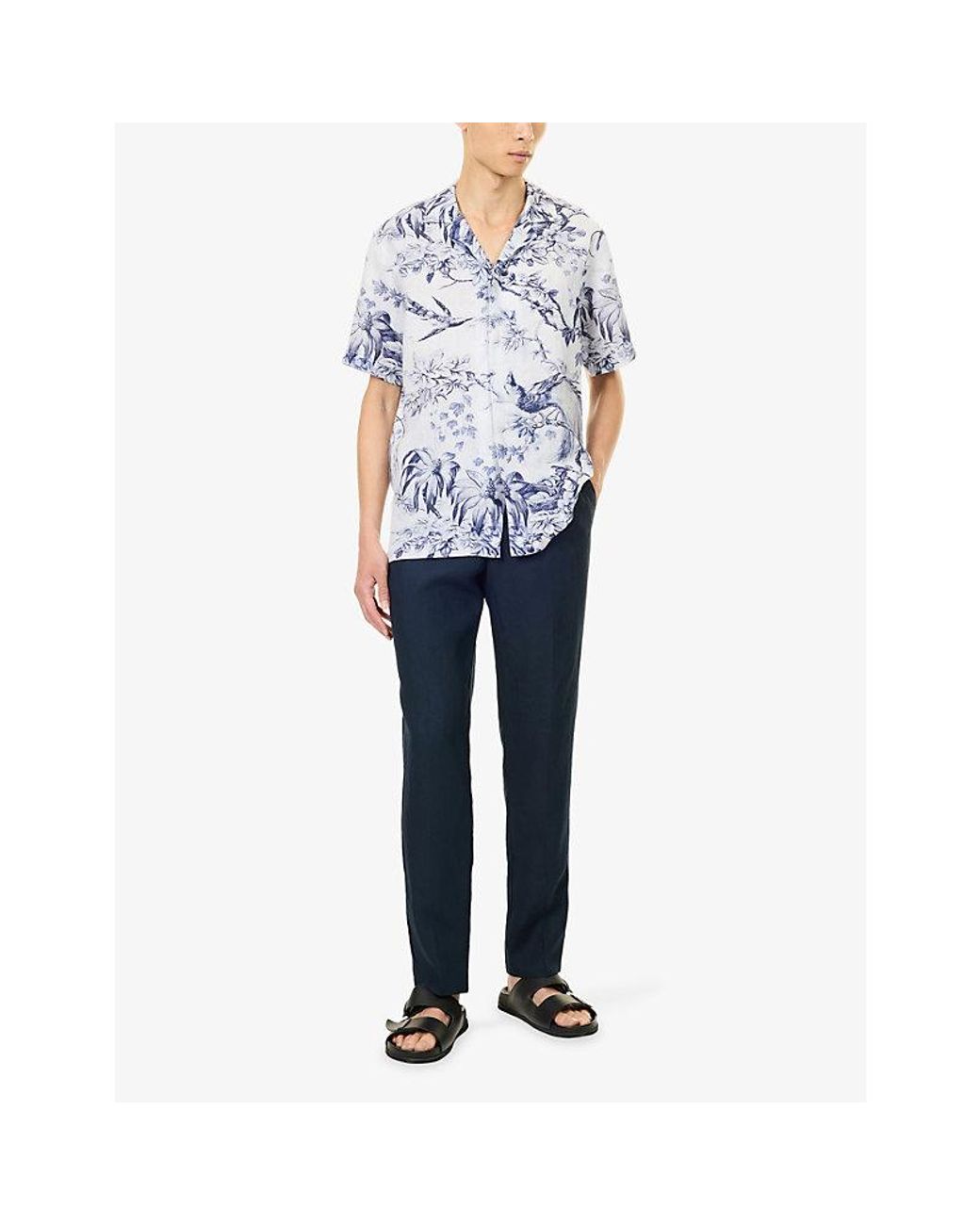 Orlebar Brown Blue Maitan Nature-Print Linen Shirt for men