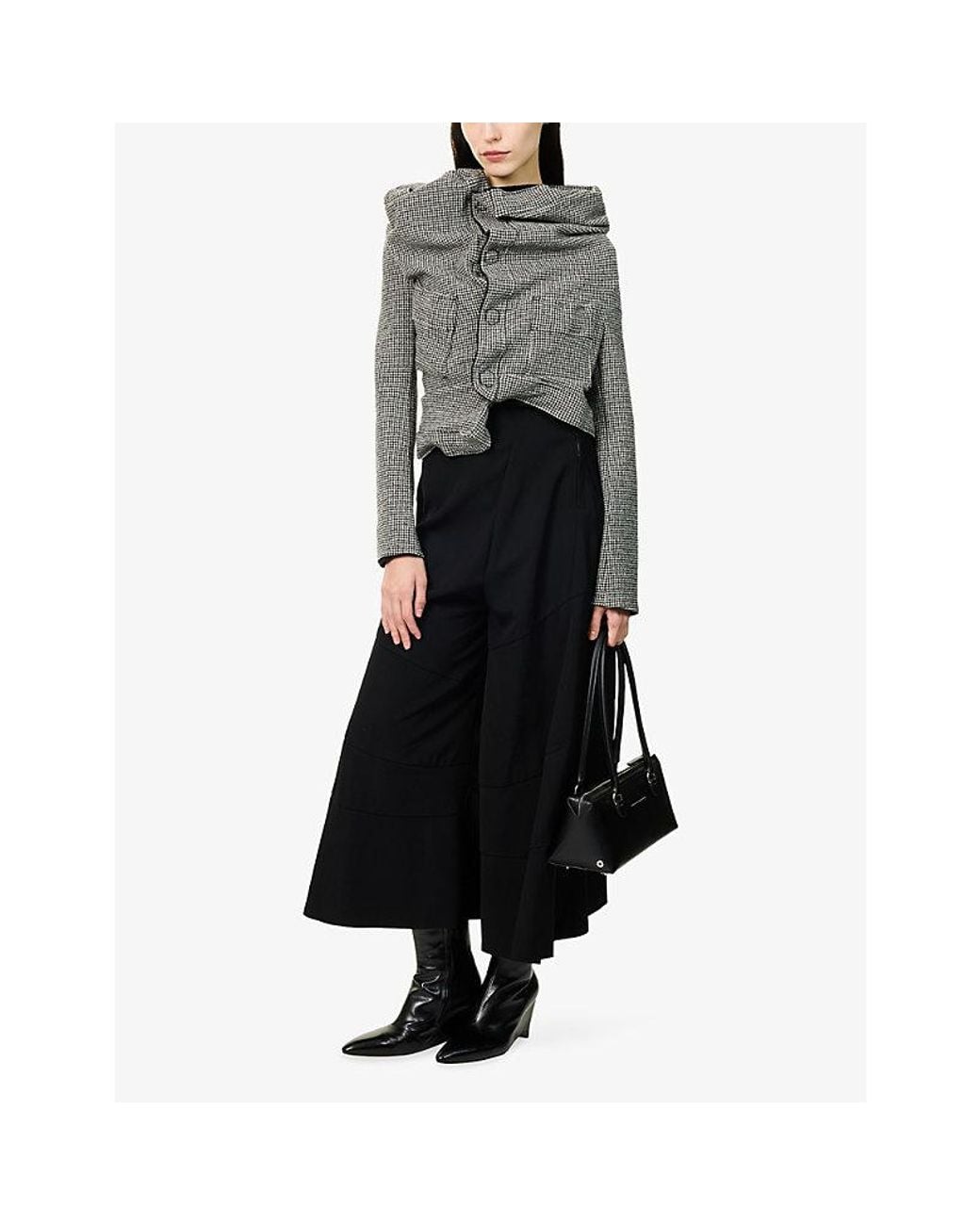 Junya Watanabe Gray Asymmetric Cropped Wool-Blend Jacket